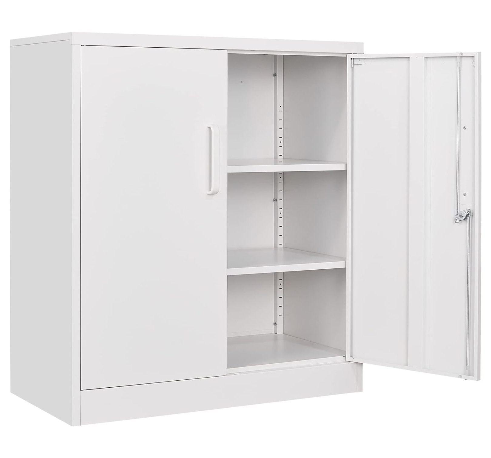 White Steel Lockable Office Cabinet with Adjustable Shelving