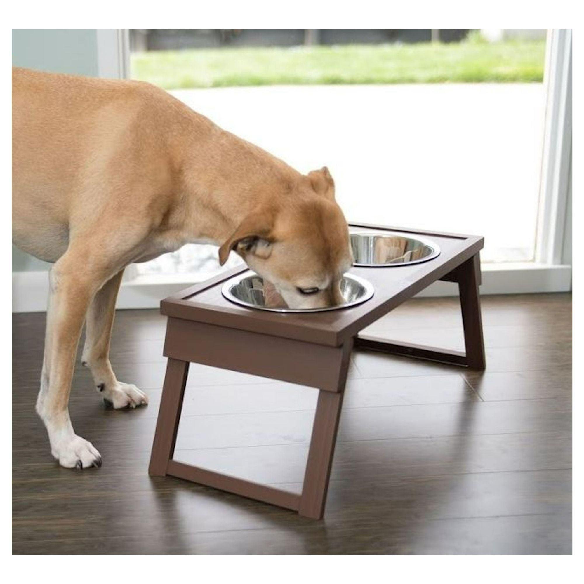 Russet Large Adjustable Height Raised Dog Diner with Stainless Steel Bowls