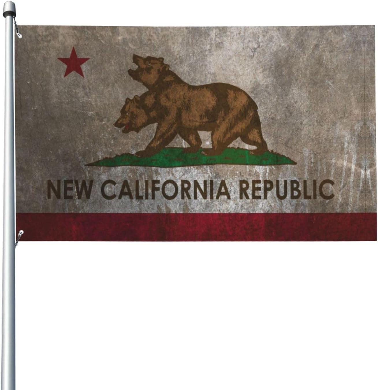 California Flag Printed Polyester Rectangular Canvas Heading Brass Grommets 3ft x 5ft