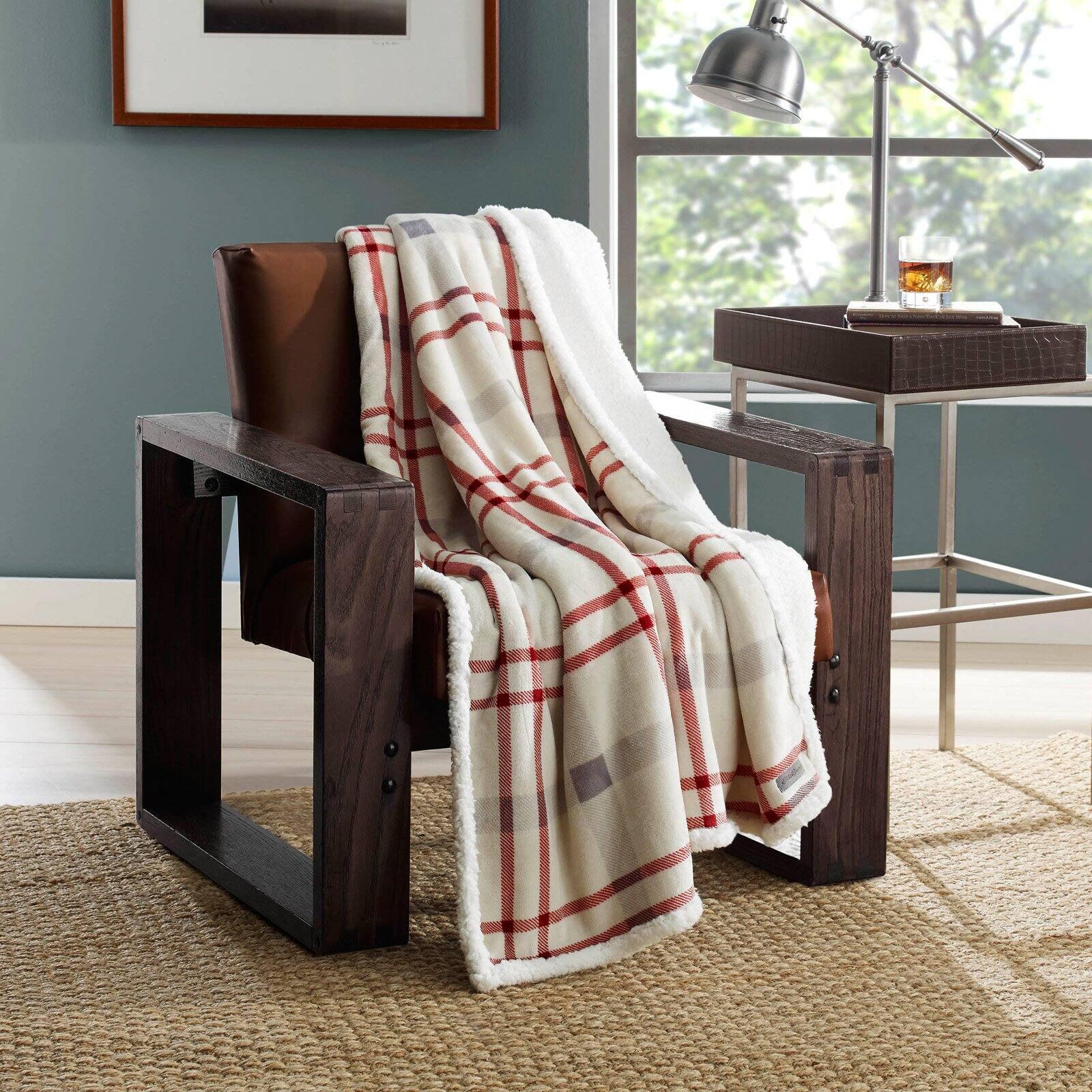 50"x60" Newcastle Faux Shearling Reversible Throw Blanket Chrome - Eddie Bauer: Mid-Century Modern, Micro Fleece, Machine Washable