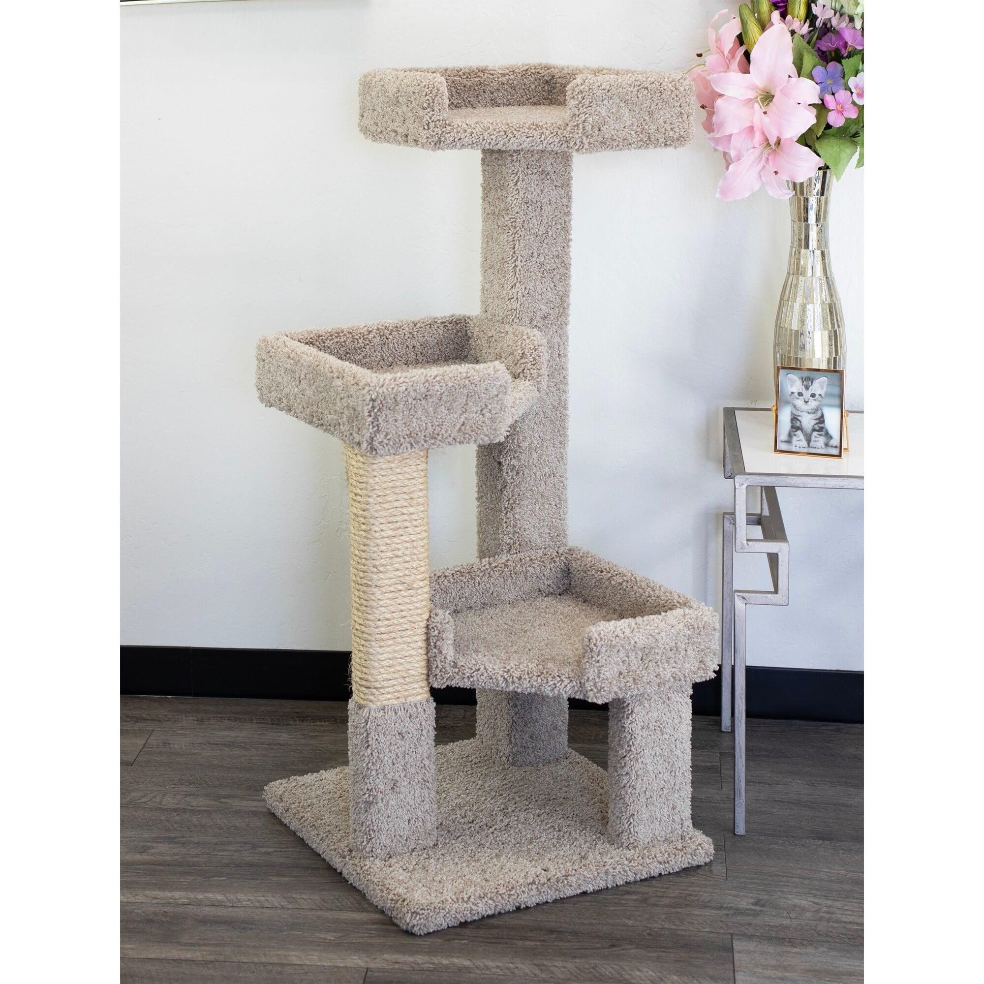 Beige 44'' Solid Wood and Sisal 3-Level Cat Tree