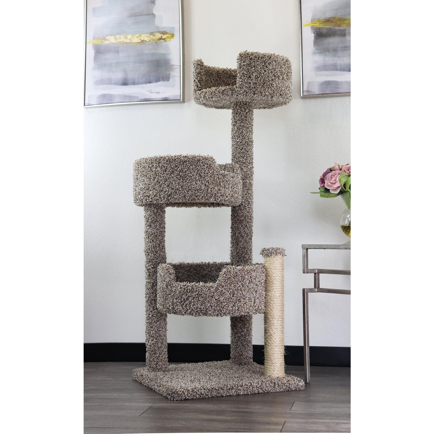 Speckled Gray Real Wood and Sisal Cat Tree with Four Levels