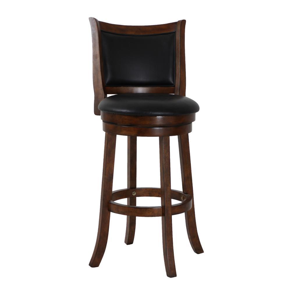 Traditional Bristol 29" Swivel Bar Stool in Black/Brown Leather and Wood