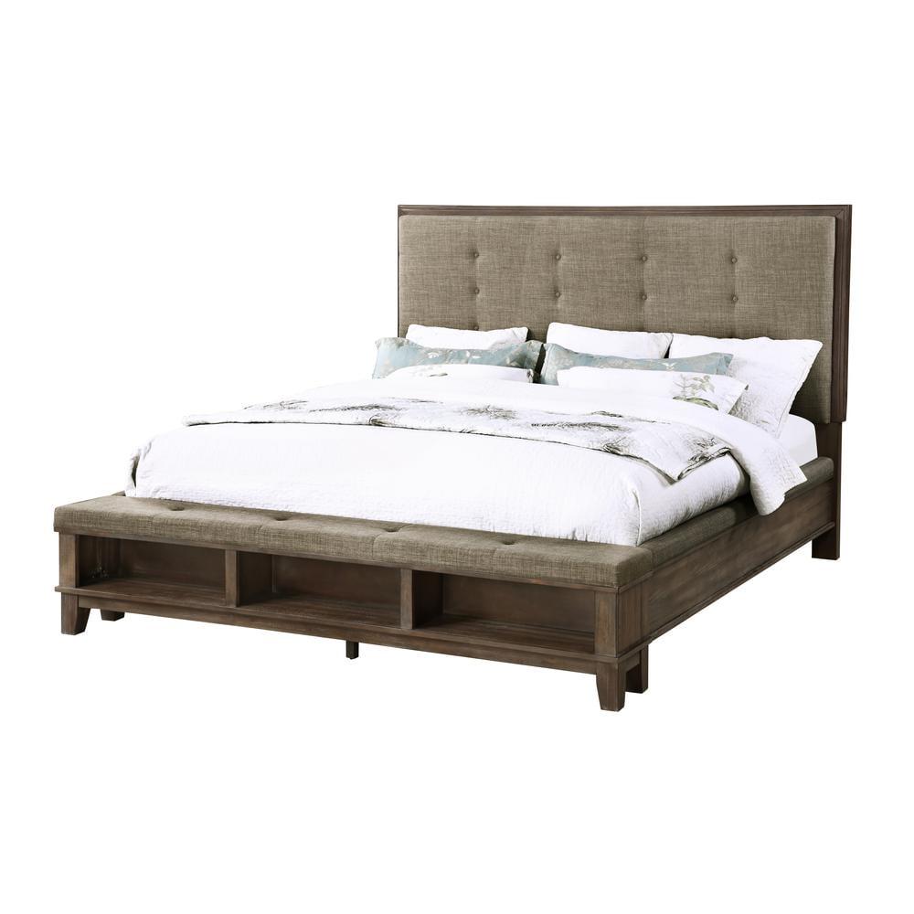 Cagney 5-Piece Brown Wood King Bedroom Set with Upholstered Headboard