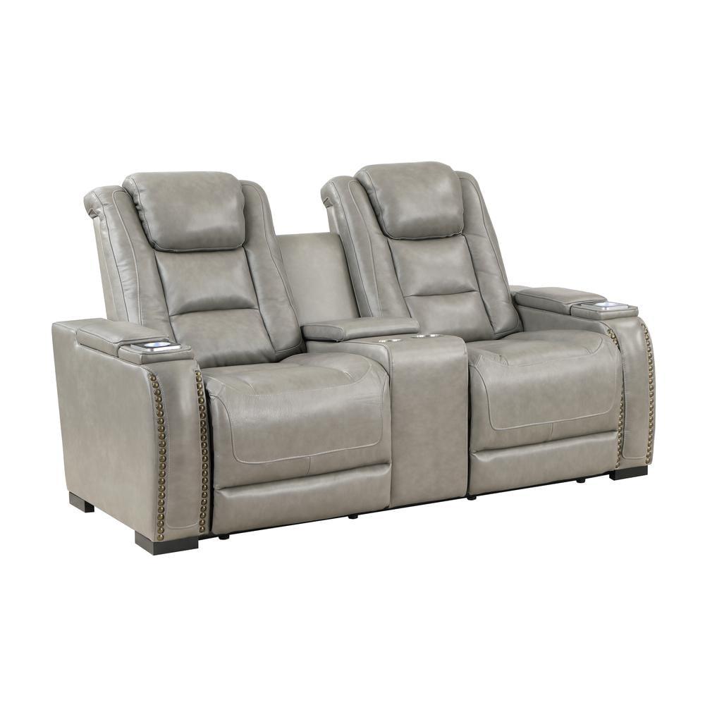 New Classic Furniture Breckenridge Leather Power Console Loveseat in Gray