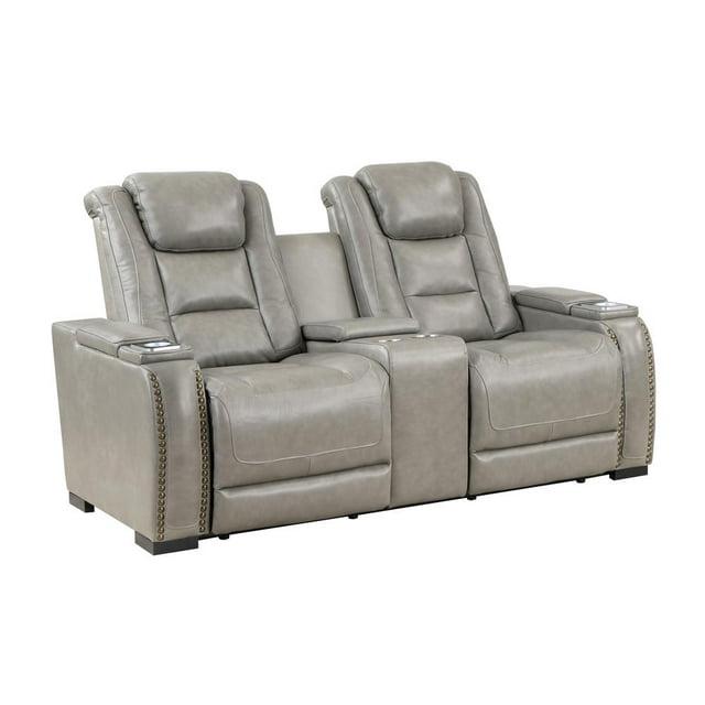 New Classic Furniture Breckenridge Leather Power Console Loveseat in Gray
