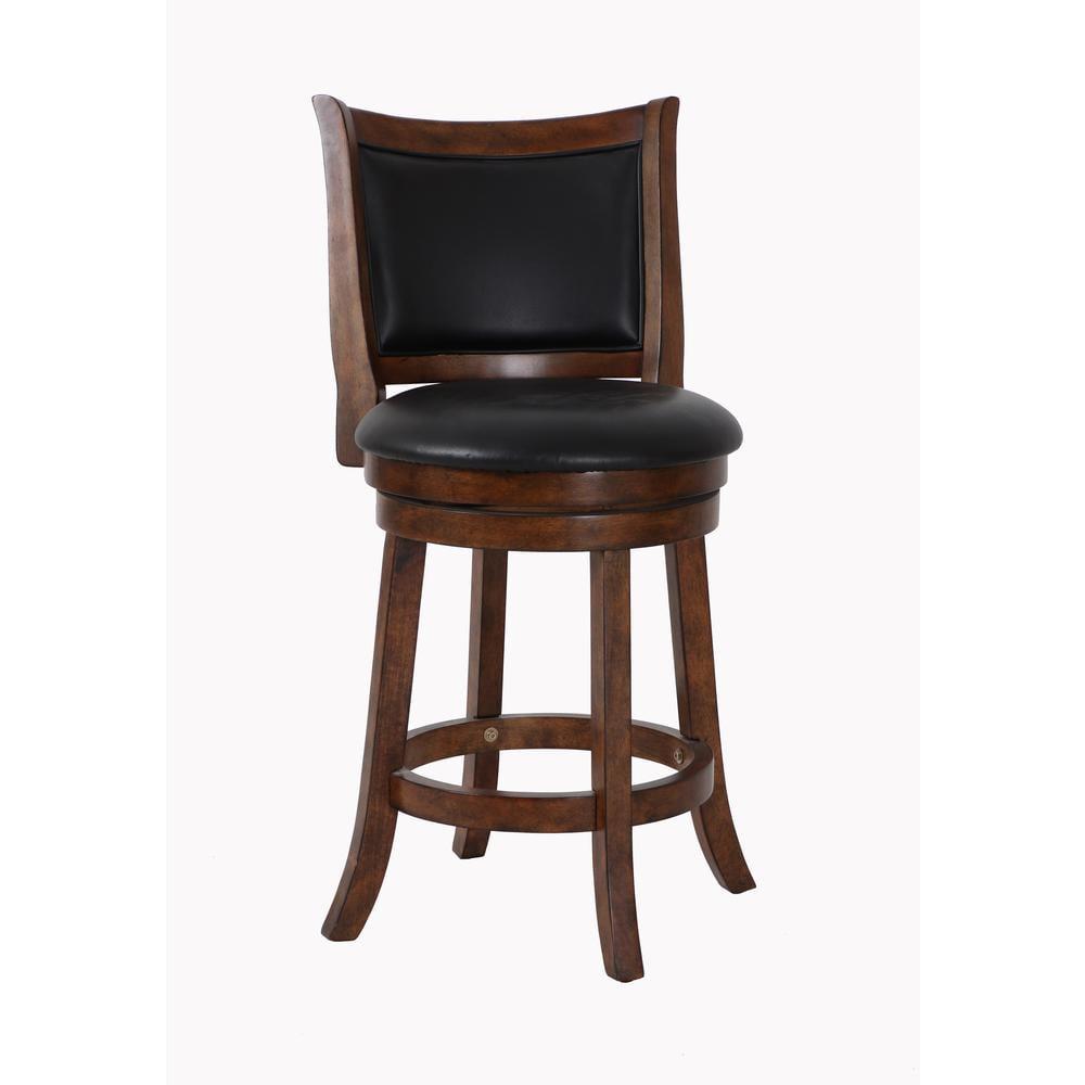 Bristol 24" Brown Wood and Leather Swivel Counter Stool