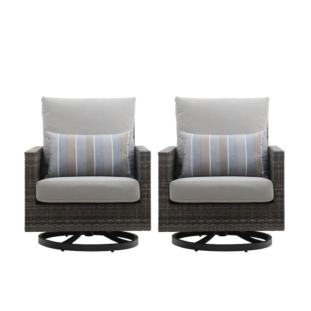 New Classic Furniture Bungalow 2pcs Metal/Wicker Patio Swivel Club Chair in Gray