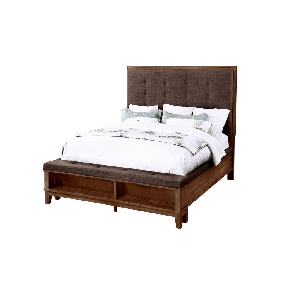 Cagney Queen Brown Wood Upholstered Bed with Storage