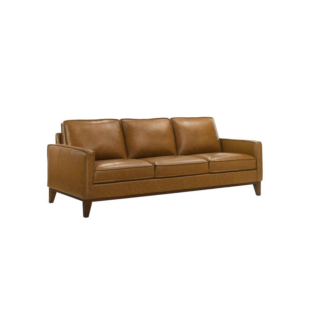 New Classic Furniture Caspar Leather Upholstered 3-Seater Sofa in Caramel