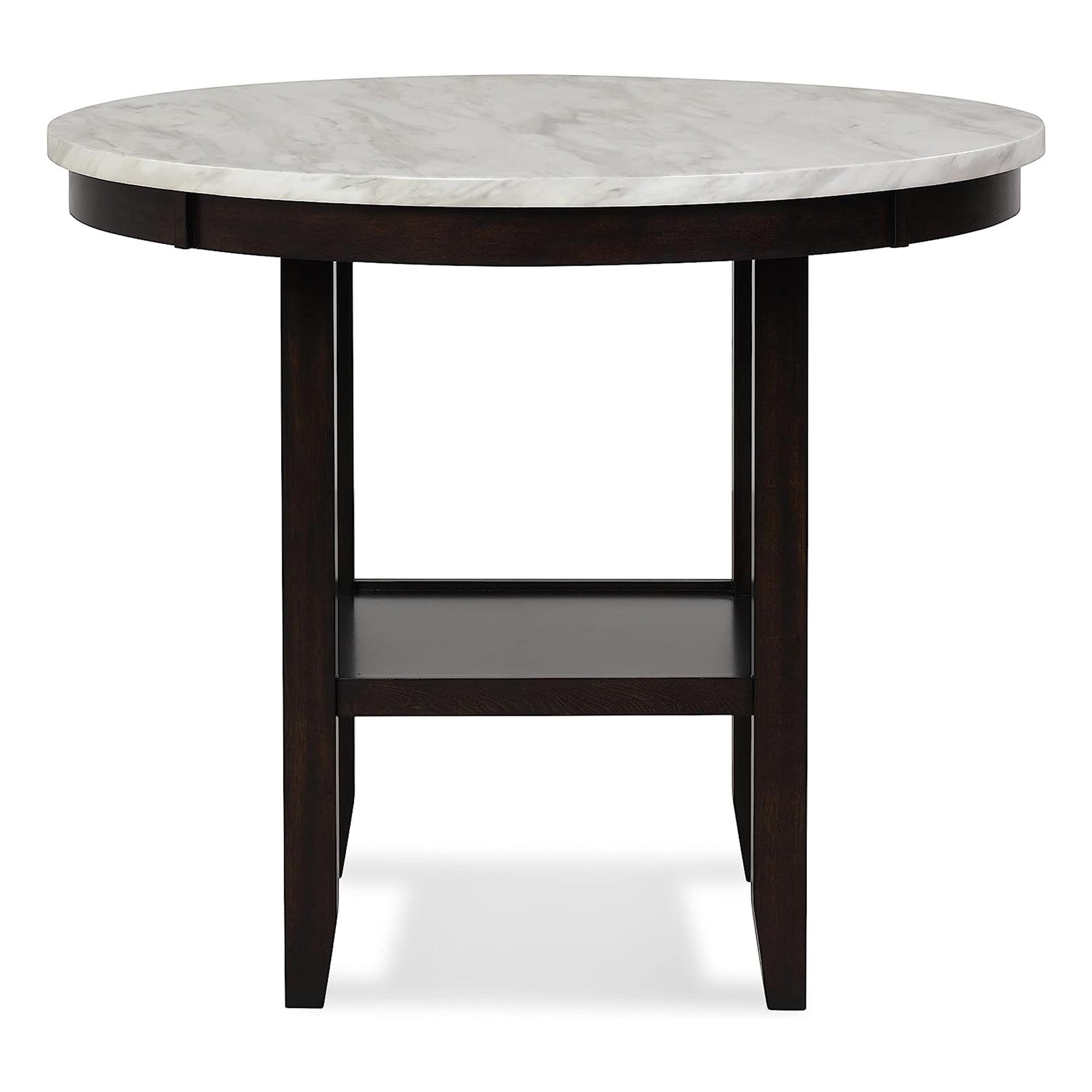 Transitional Celeste 42-Inch Round Marble-Top Counter Table with Storage