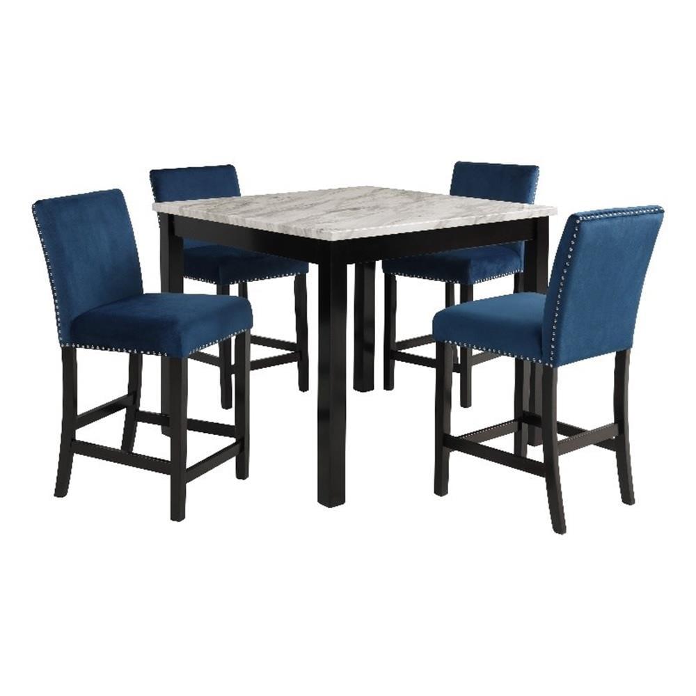 New Classic Furniture Celeste 5-Piece Faux Marble & Wood Counter Set in Blue