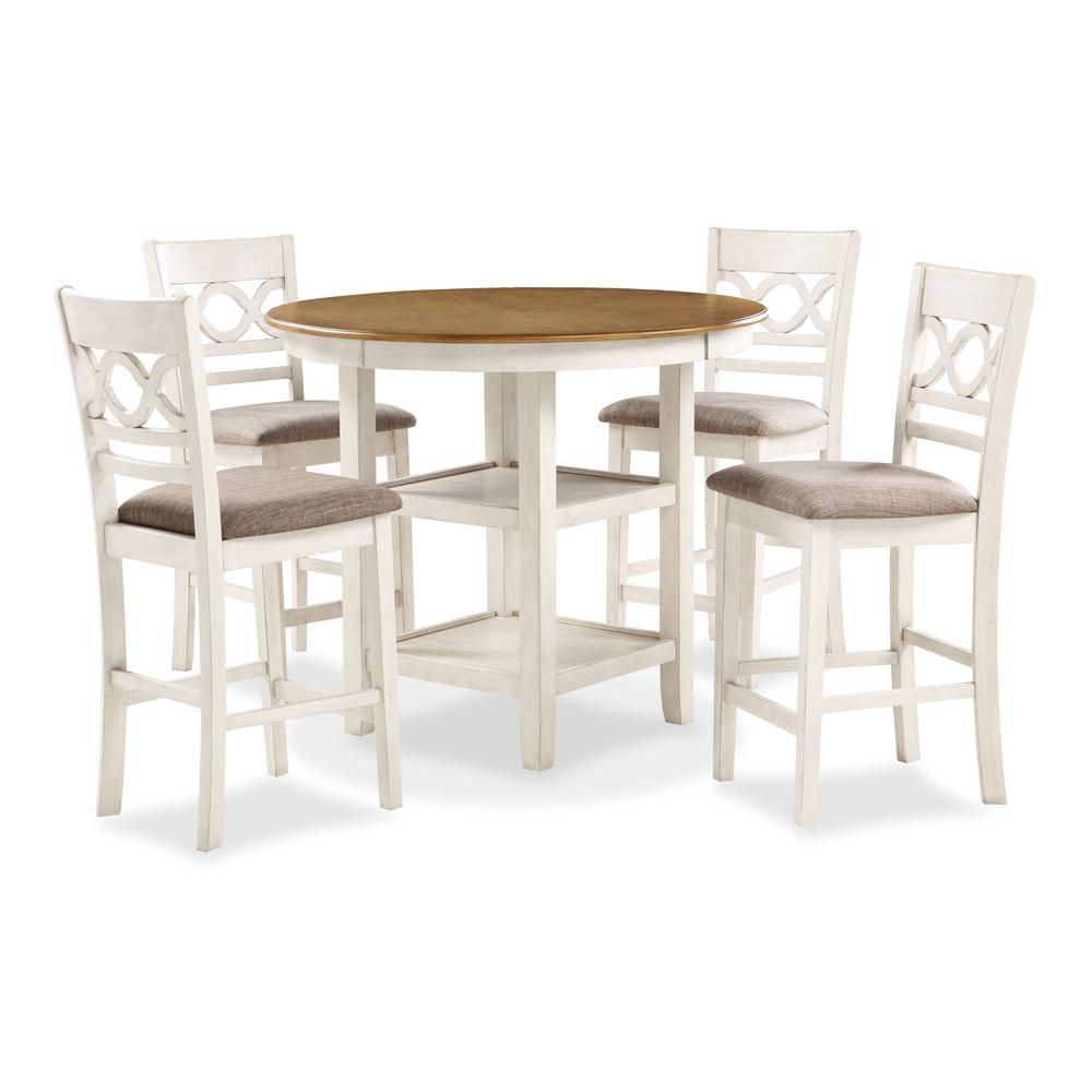 Cori 5-Piece Round Counter Dining Set in Bisque and Brown