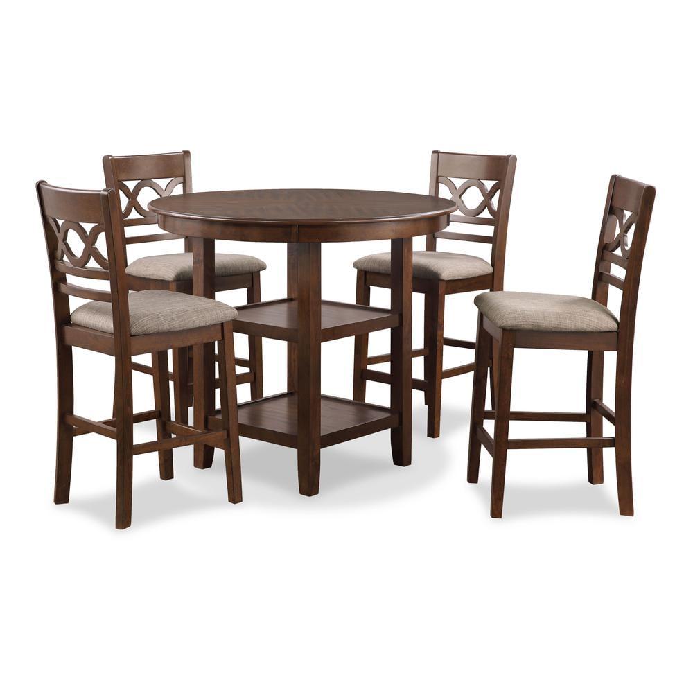 Cori 5-Piece Brown Solid Wood Round Counter Set