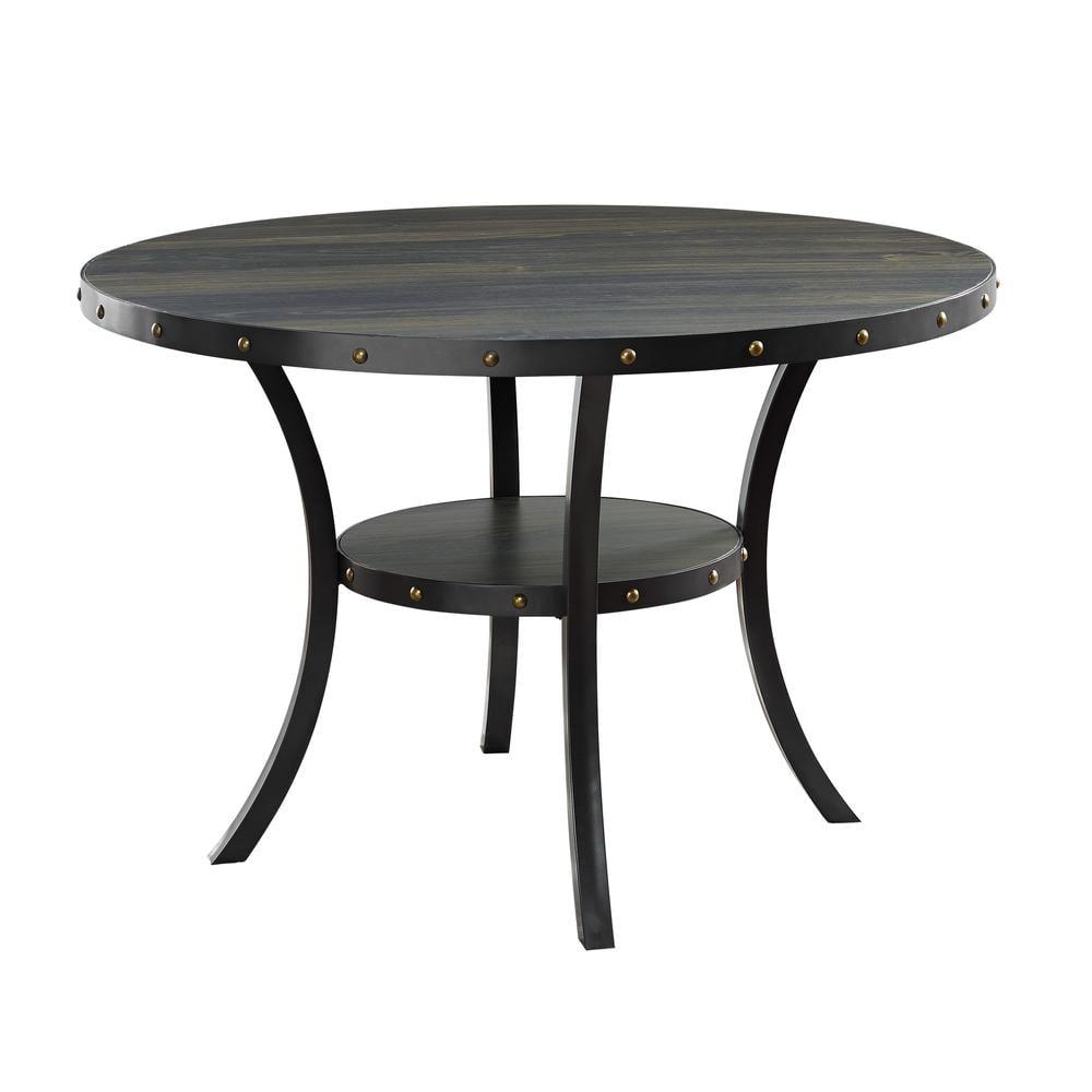 48" Black Round Wood Dining Table with Metal Accents