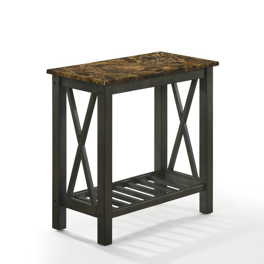 Espresso Faux Marble Top Rectangular End Table with Wood Frame