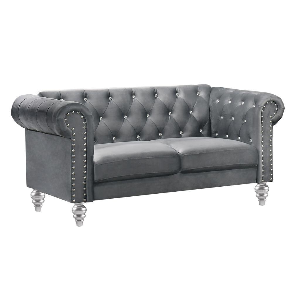 New Classic Furniture Emma Crystal Velvet Fabric Loveseat in Gray
