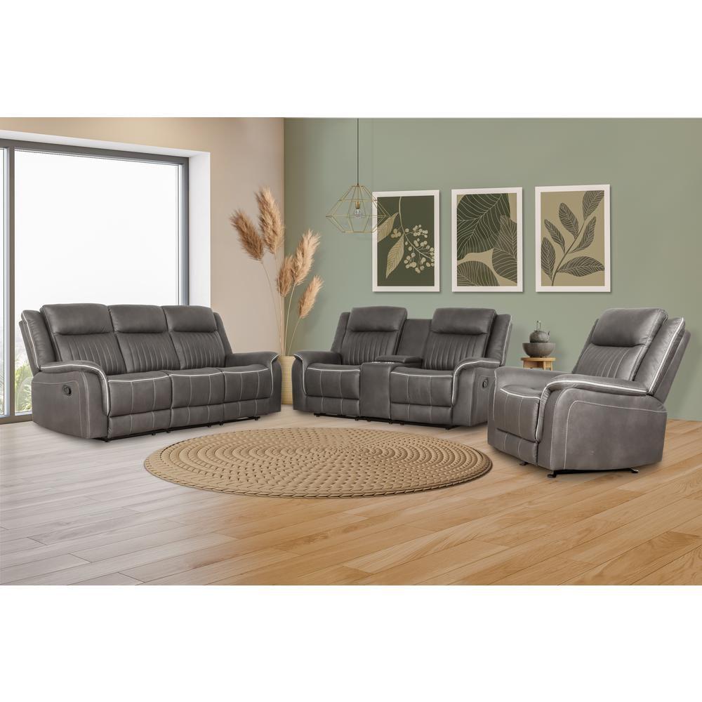 Gray Fabric Manual Reclining Sectional with Wood Frame