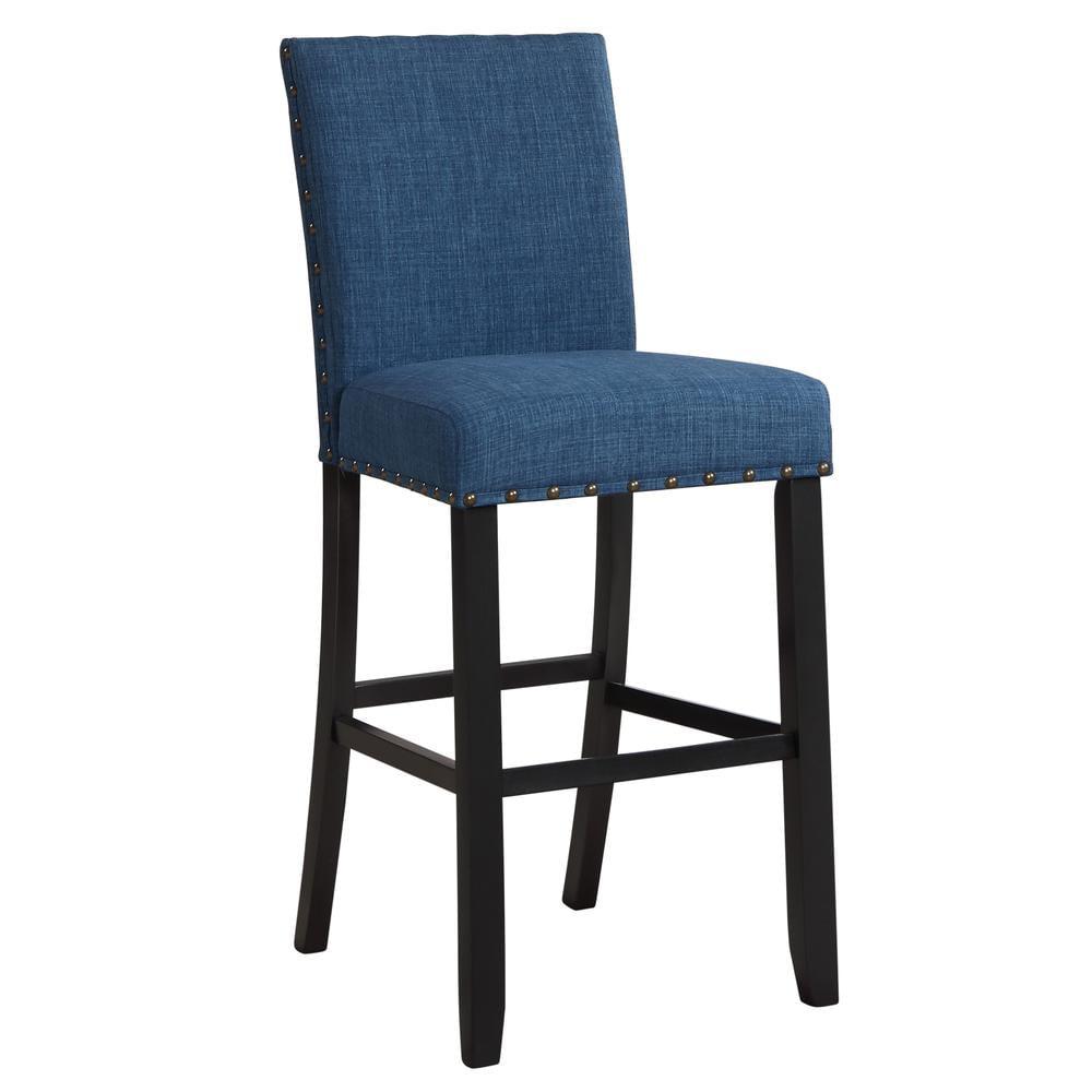 Crispin Marine Blue Solid Wood Bar Stools with Upholstered Seats (Set of 2)