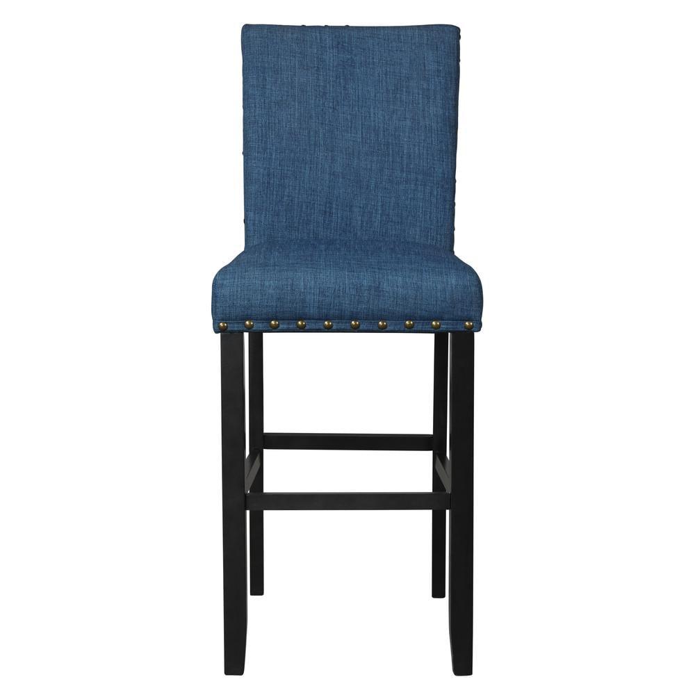 Crispin Marine Blue Solid Wood Bar Stools with Upholstered Seats (Set of 2)