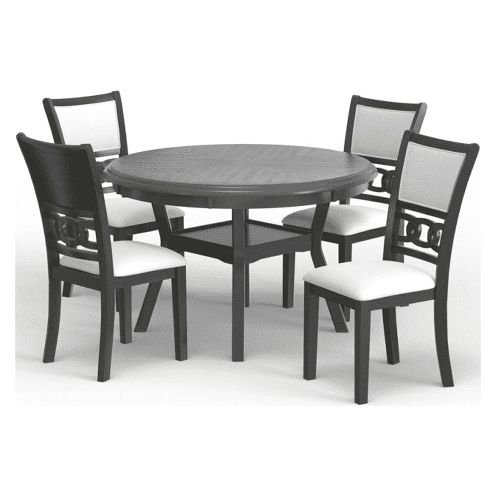 Gray 47-Inch Round Solid Wood Dining Set with 4 Chairs