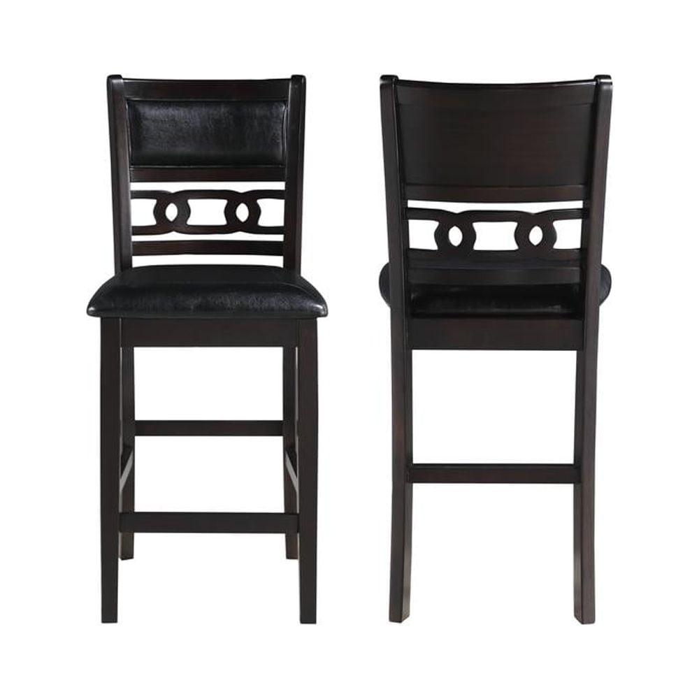 Gia Ebony Black Solid Wood Counter Stools with Upholstered Cushions, Set of 2