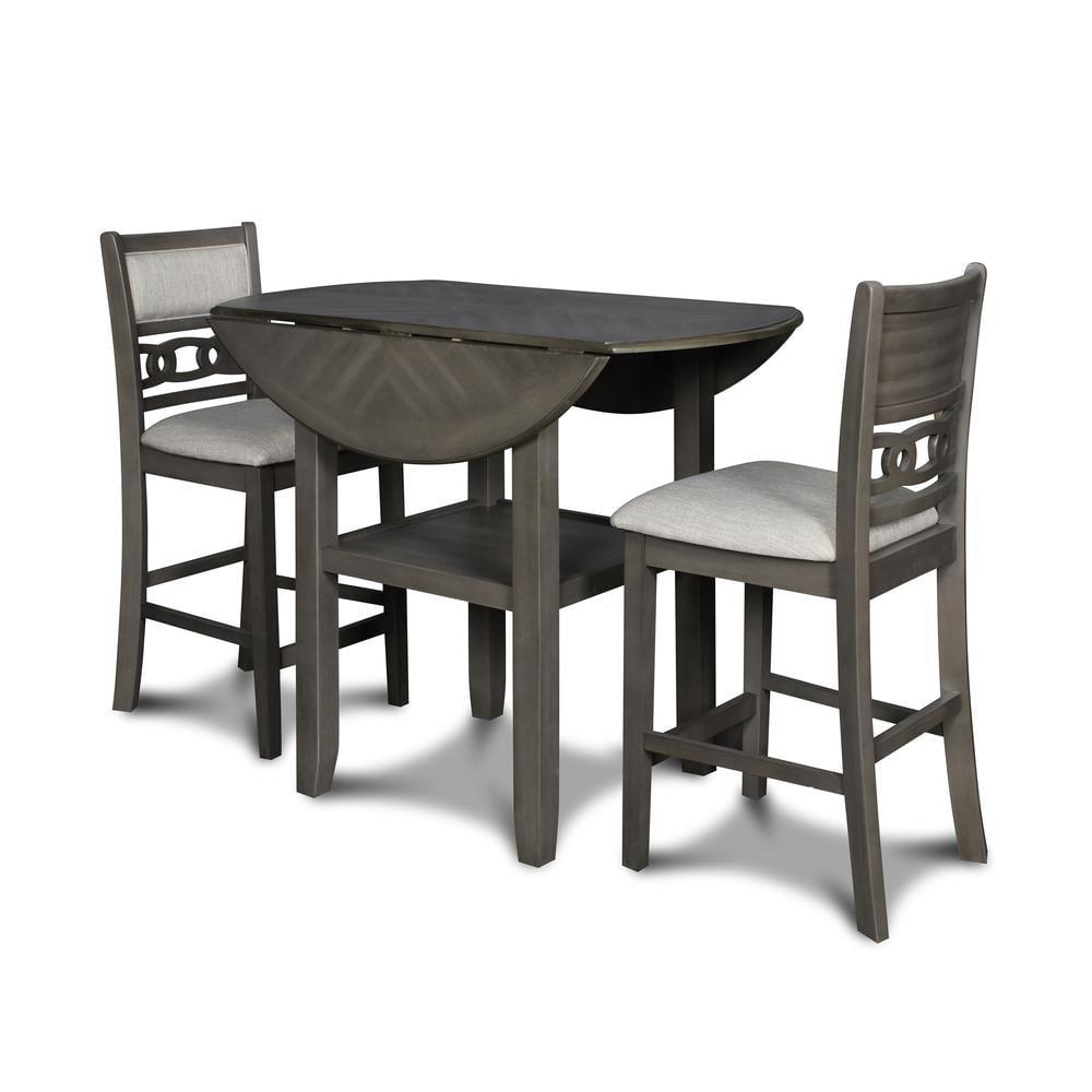 Gray Solid Wood Drop Leaf Counter Table with 2 Chairs