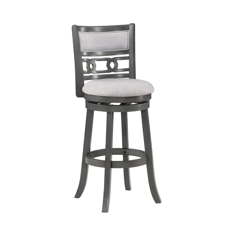 New Classic Furniture, Gia 29" Solid Wood Swivel Bar Stool with Fabric Seat in Gray, Gray