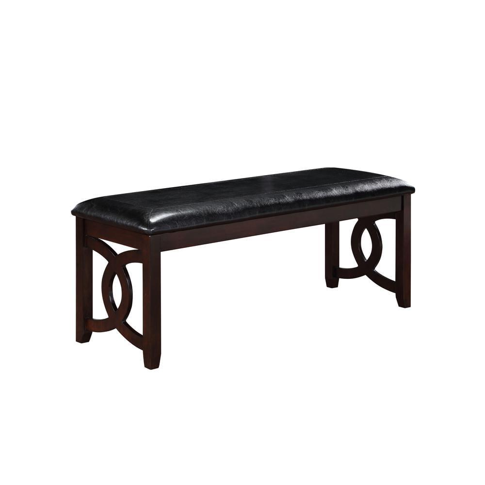 Ebony Black 46" Transitional Solid Wood and Faux Leather Bench