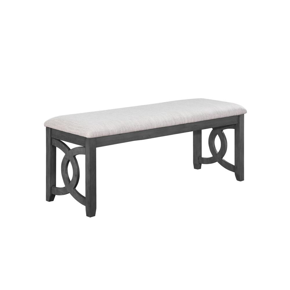 Gia 46" Gray Upholstered Dining Bench with Interlocking Oval Design