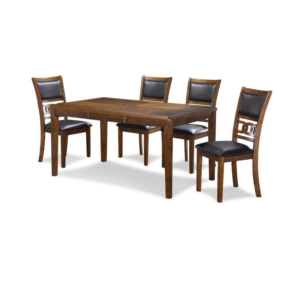 Gia 60" Warm Brown Wood Dining Set with Black Cushions