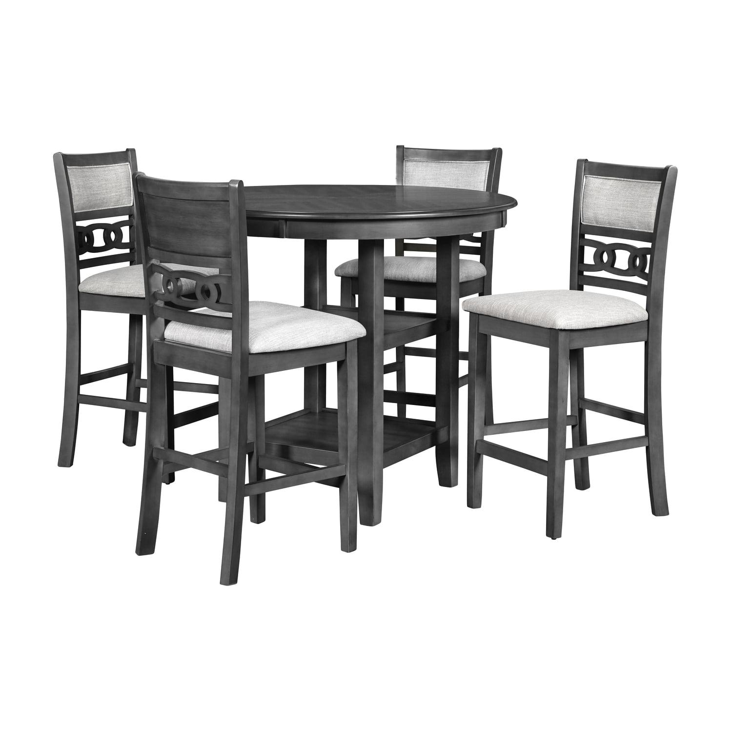 New Classic Furniture Gia 5-Piece Wood Round Counter Dining Set, 1 Counter Dining Table And 4 Chairs, 42 Inch, Gray