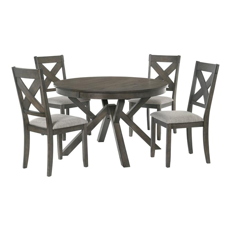 Rustic Brown 5-Piece Round Wood Dining Set with Cross Back Chairs