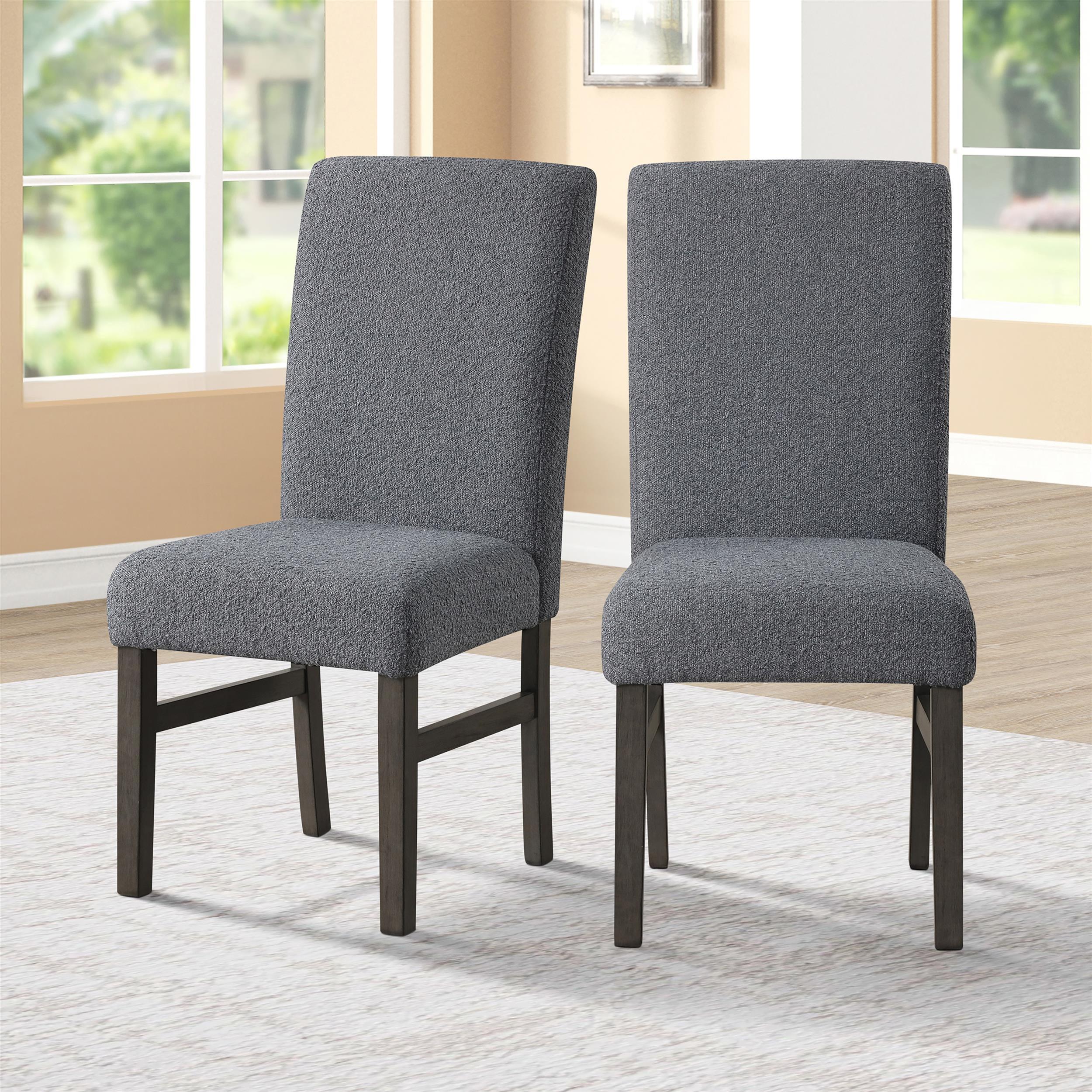 High Back Dark Gray Upholstered Wood Side Chairs, Set of 2