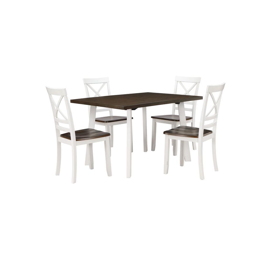 Rustic Brown and White Solid Wood 5-Piece Dining Set