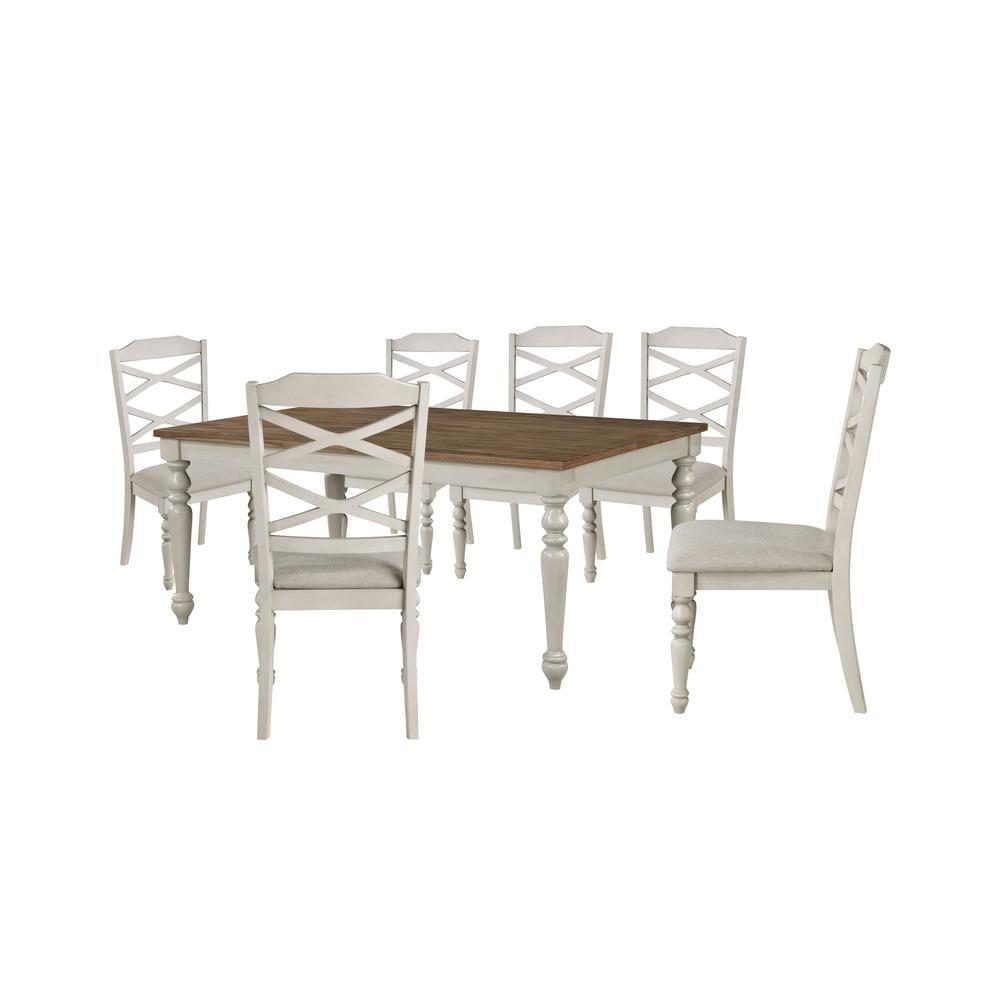 Jennifer 7-Piece Beige and Brown Wood Dining Set