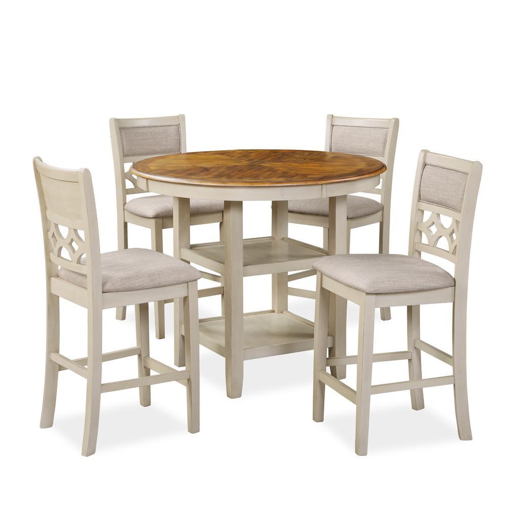 Mitchell Beige and Brown Solid Wood Round Counter Dining Set