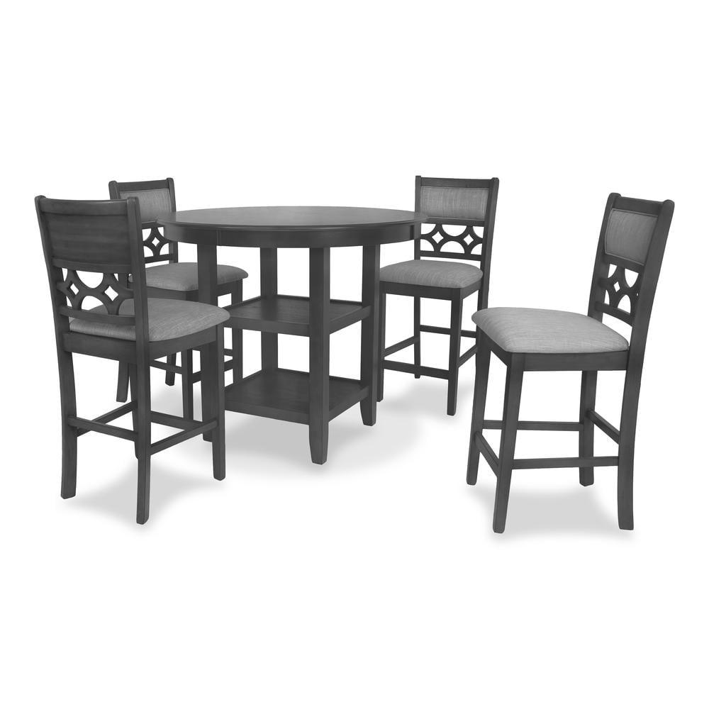 Contemporary 42" Round Gray Dining Set with 4 Padded Chairs