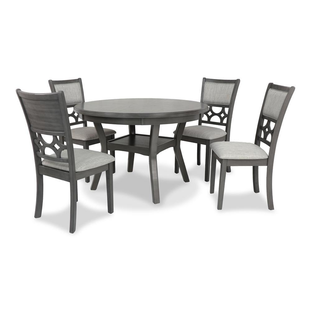 Gray Round Wood Dining Table Set with 4 Chairs