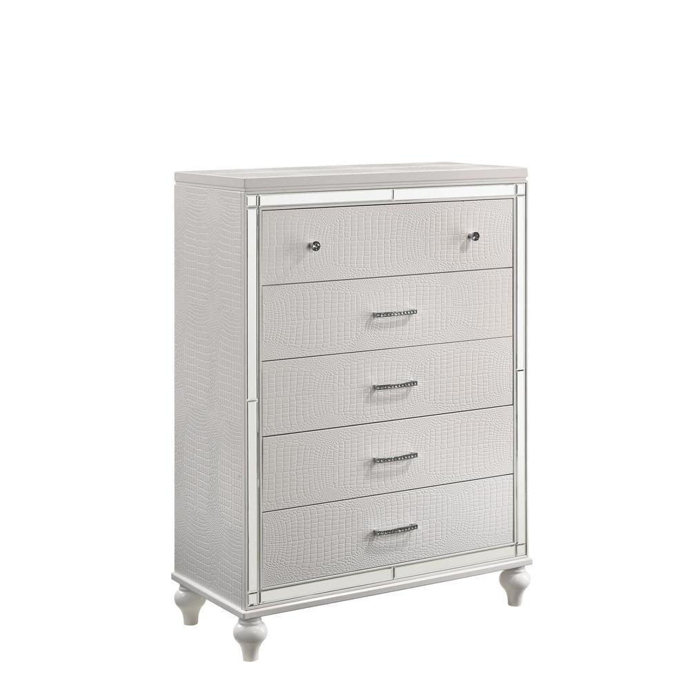 White Mirrored Vertical Chest with Dovetail Drawers