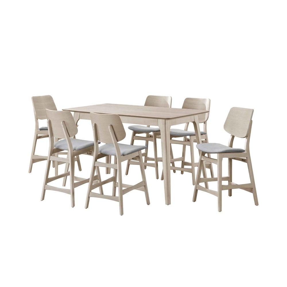 Oscar 7-Piece White Ash Wood Counter Height Dining Set