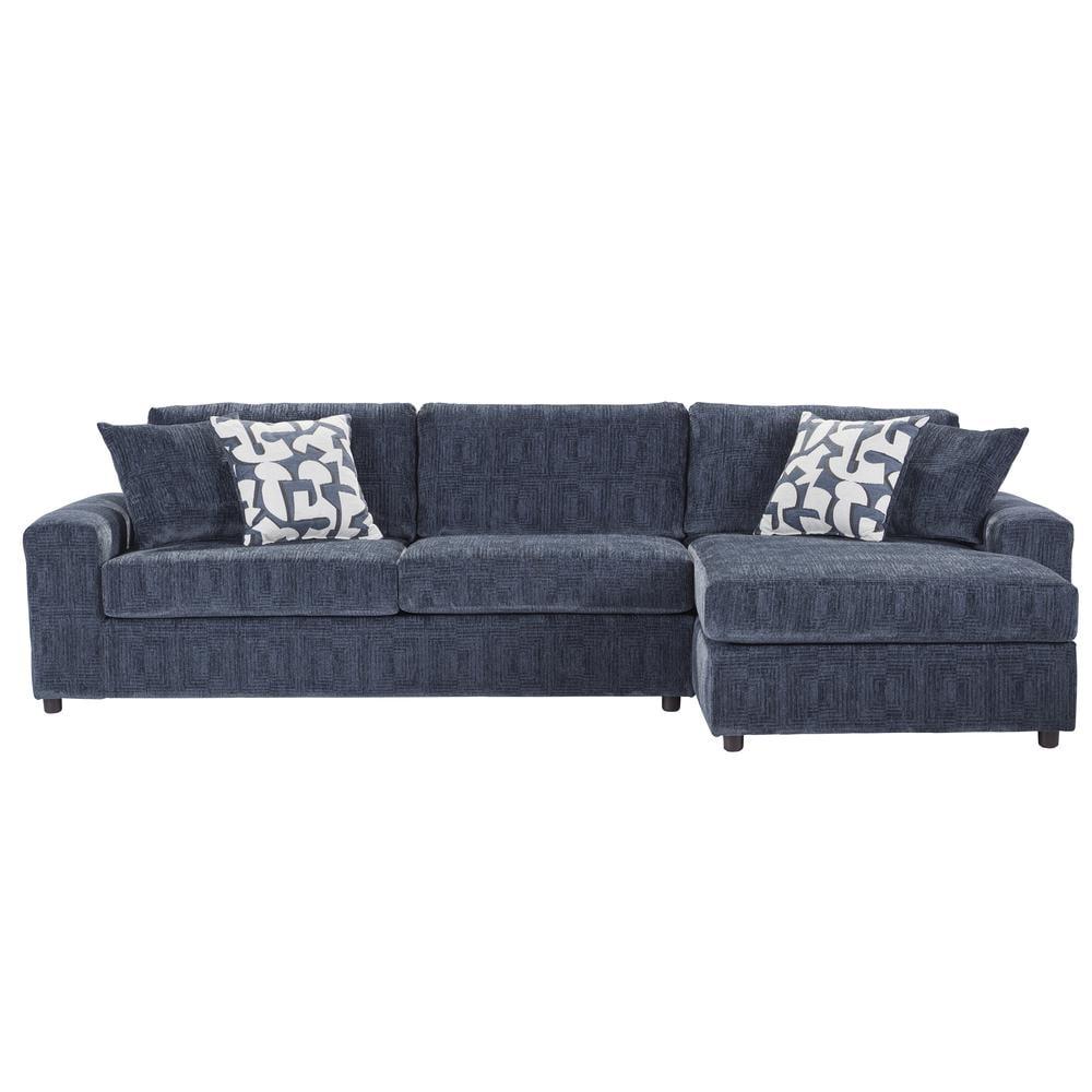 Indigo Blue Two-Piece Fabric Sectional Sofa with Track Arms