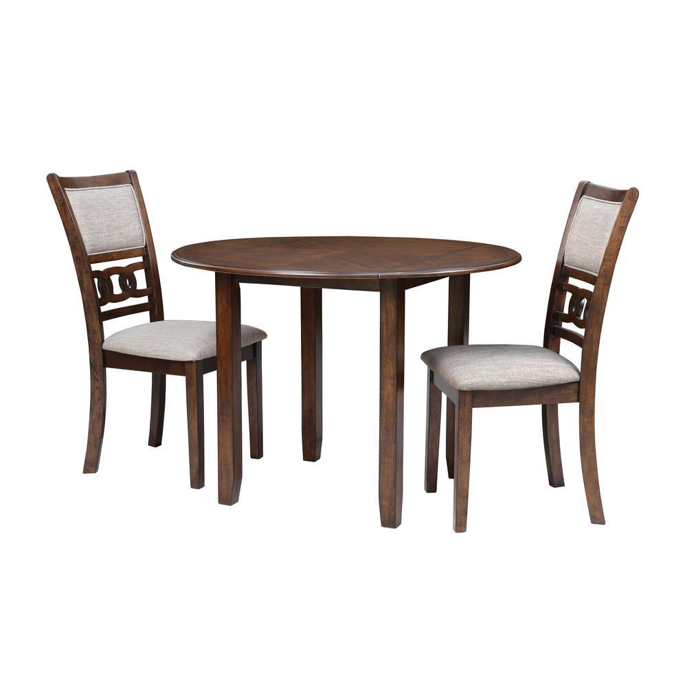 Gia 42" Round Brown Cherry Wood Dining Set with 2 Chairs