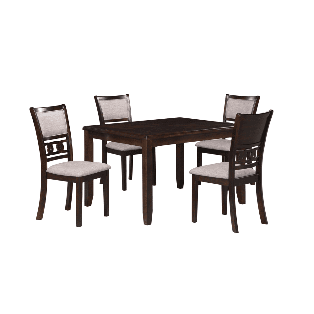 Gia 48" Cherry Brown 5-Piece Rectangular Wood Dining Set with Beige Cushions