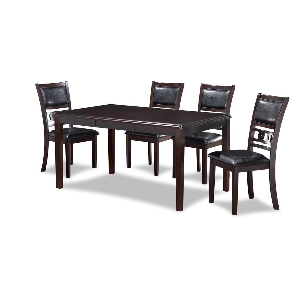 Gia 60" Ebony Wood Dining Set with 4 Black PU Chairs