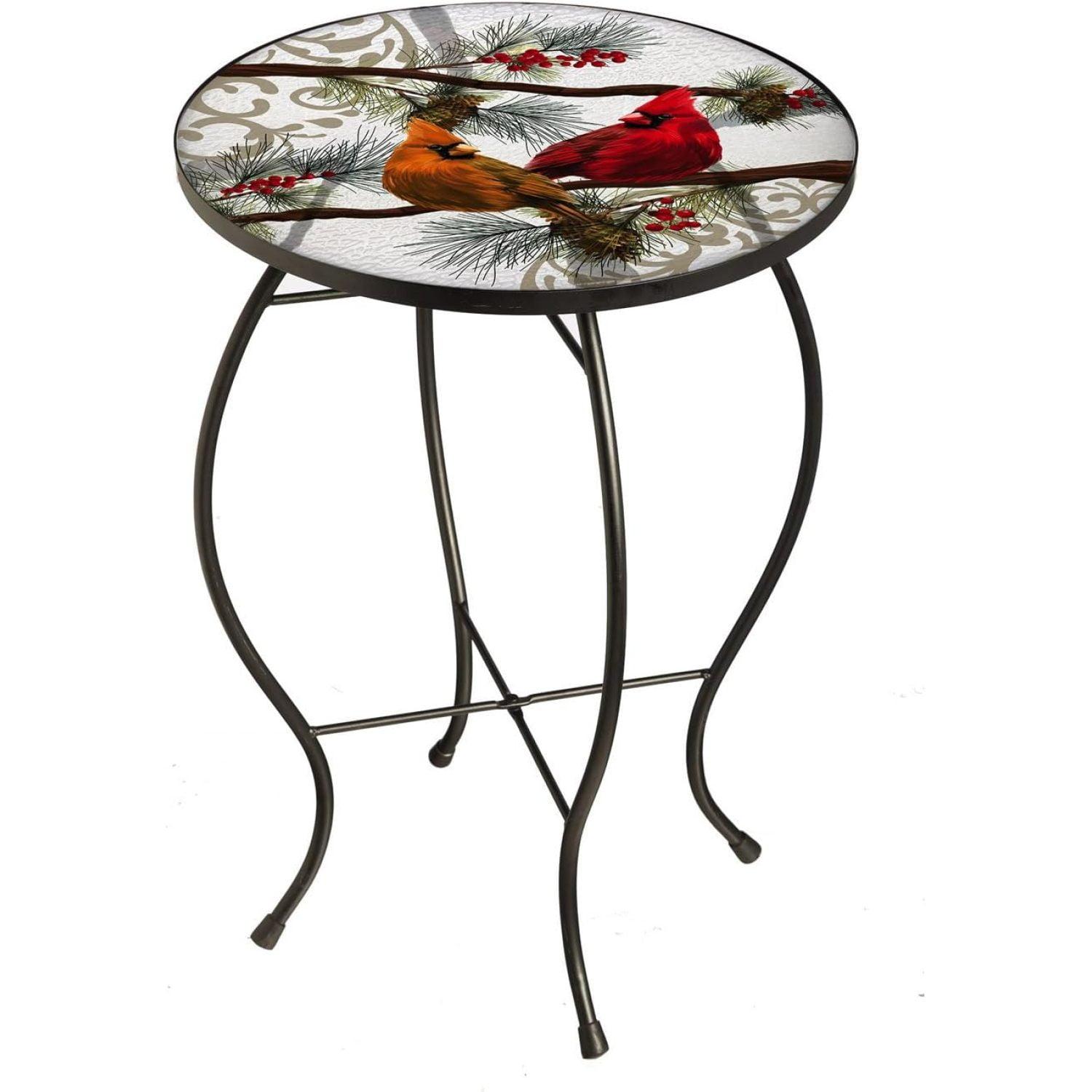 Seasonal Cardinals Embossed Glass & Metal Garden Table