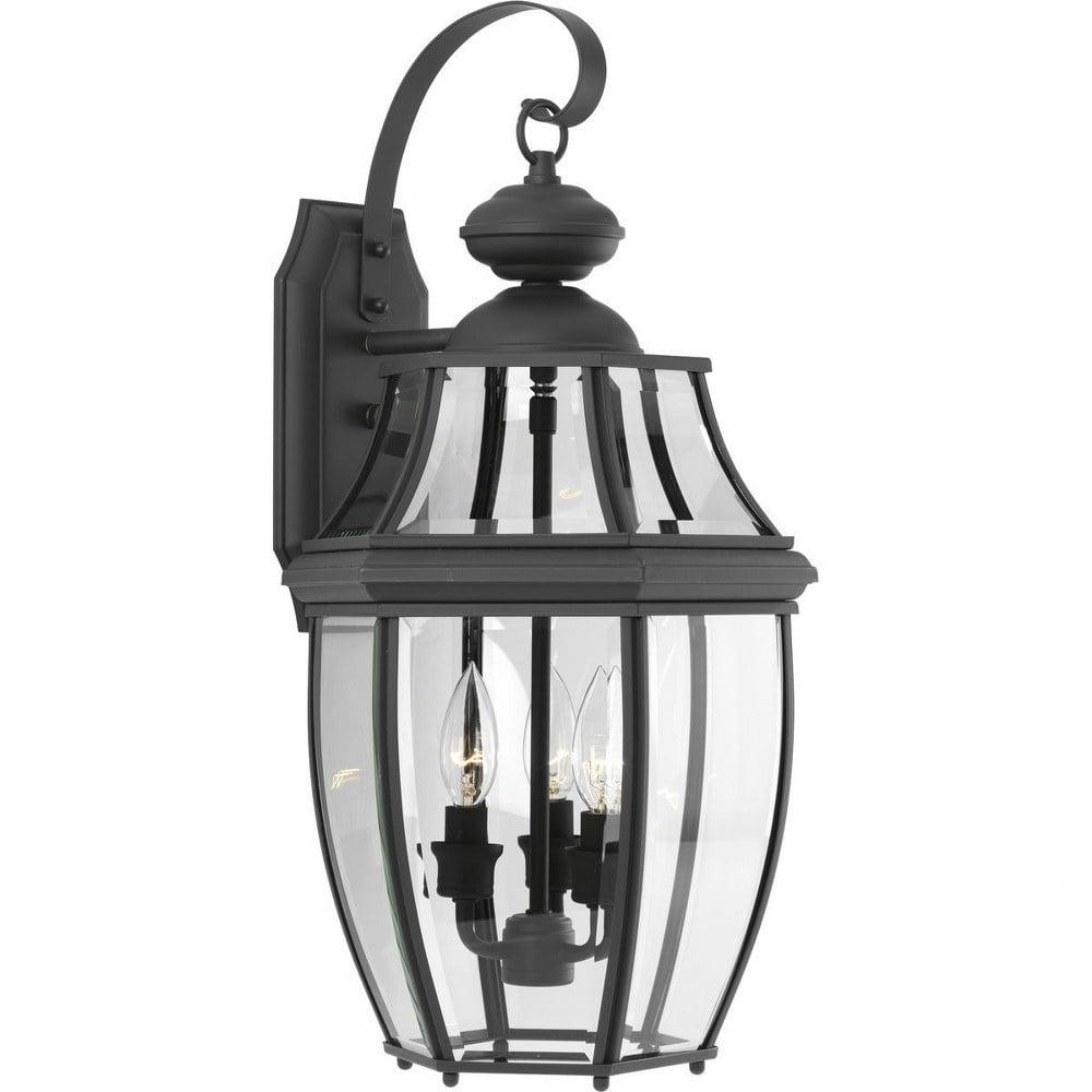 Progress Lighting New Haven 3-Light Outdoor Large Wall Lantern in Black with Clear Beveled Glass Shade