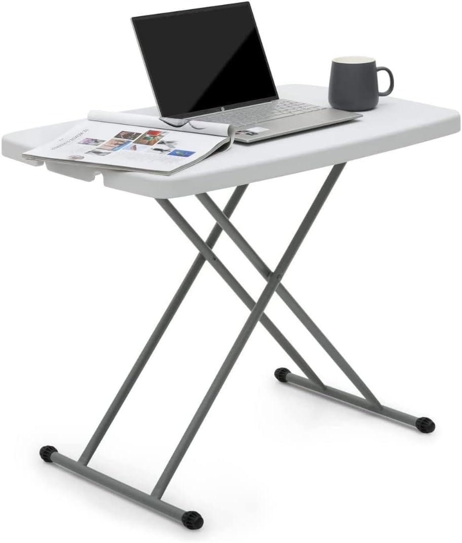 Adjustable Height White Plastic Folding TV Tray Table