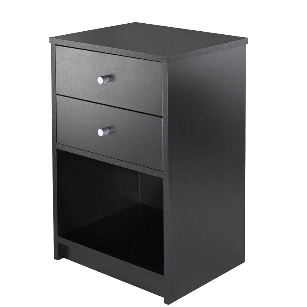 Black Transitional 2-Drawer Rectangular Nightstand