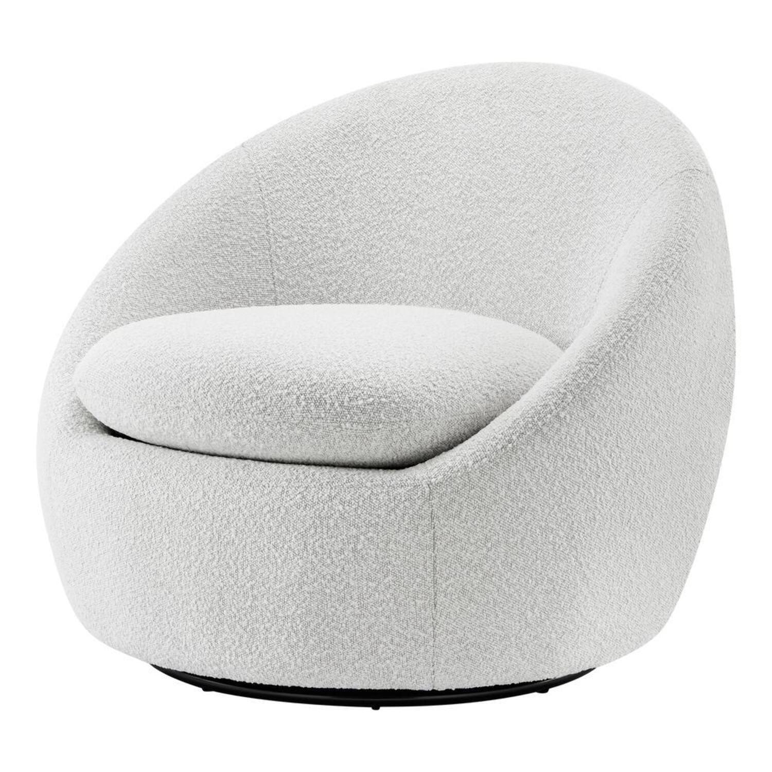 Boucle Beige Modern Swivel Accent Chair with Metal Base